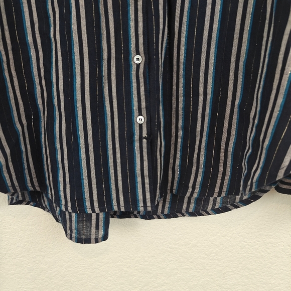 XIRENA Long Sleeve Button Up Poplin Beau Shirt In Night Spark Size Medium - Picture 7 of 16